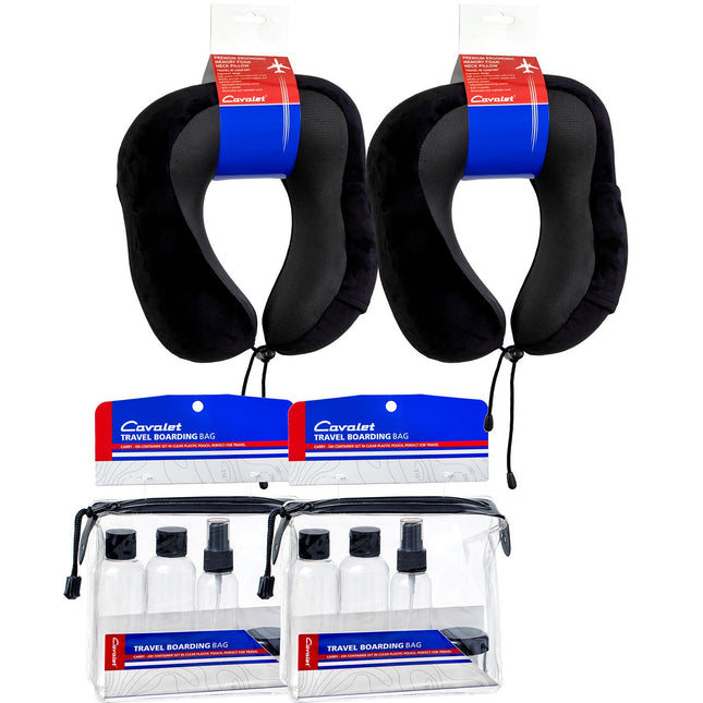 Travel Kit with 2 Memory Foam Neck Pillows, 2 Bottle Sets