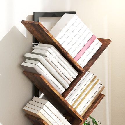 Tree-Shaped Bookshelf, 7-Tier, Rustic Brown, Space-Saving