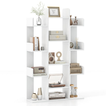 Bibliotecă în formă de copac cu 13 compartimente deschise 86 x 24,5 x 141 cm alb