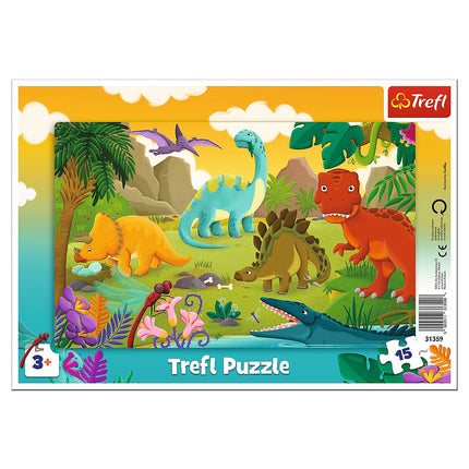 Puzzle cu cadru Trefl, dinozauri, 15 piese