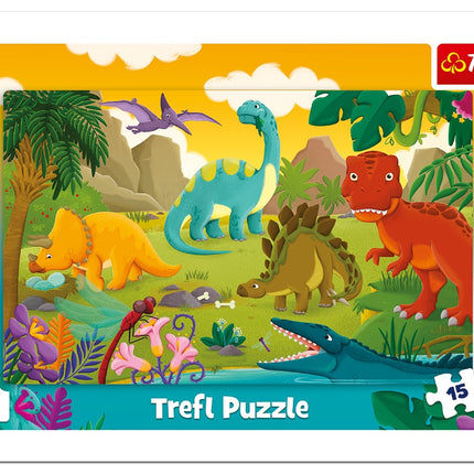 Puzzle cu cadru Trefl, dinozauri, 15 piese