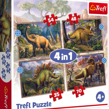 Set puzzle Trefl 4 în 1 Dinozauri