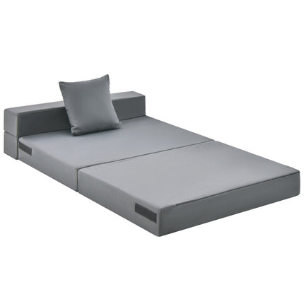 Saltea extensibilă triplă, 15 cm, cu pernă, gri închis