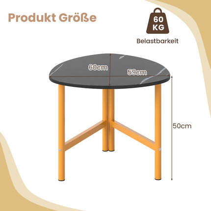 Masă de cafea triunghiulară cu picioare metalice, maro rustic