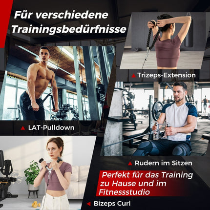 Set de atașamente pentru cabluri pentru triceps – prindere în V, prindere dublă în D, frânghie