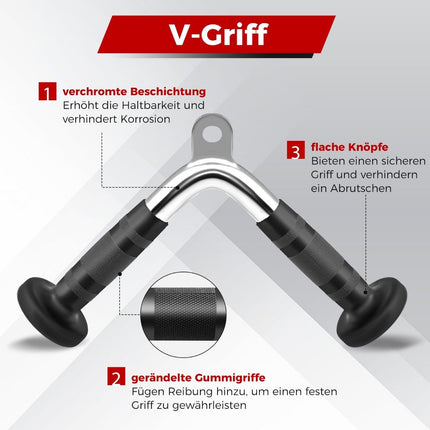 Set de atașare pentru cabluri pentru triceps - V-Grip, Double-D, bară dreaptă