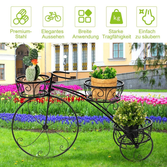 Suport pentru plante triciclete Suport plante biciclete in stil parizian 80 x 52 cm Negru