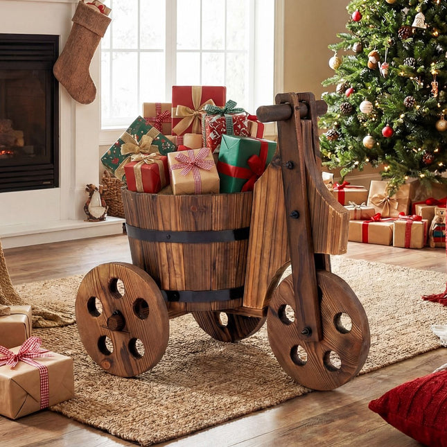 Tricycle Planter, Fir Wood, Wheels, Storage Box