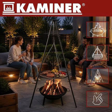 Tripod Garden Grill 167 cm with 58 cm Stainless Steel Grate, Fire Pit