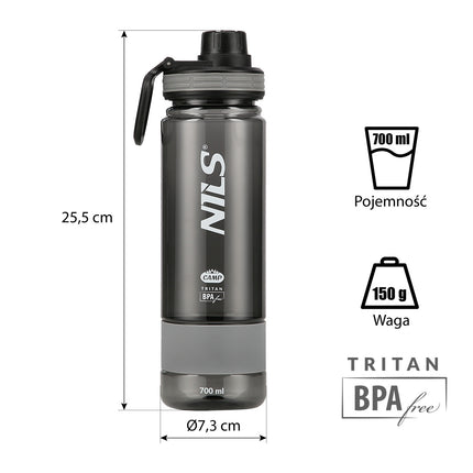 Sticlă de apă Tritan, gri, 700 ml