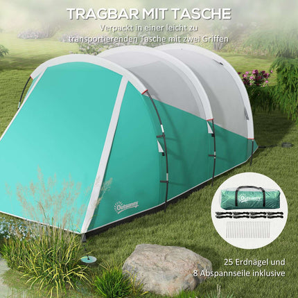 5-person family camping tent, 2 rooms, waterproof, green