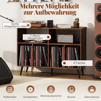 Suport pentru pick-up cu spațiu de depozitare pentru viniluri, maro rustic