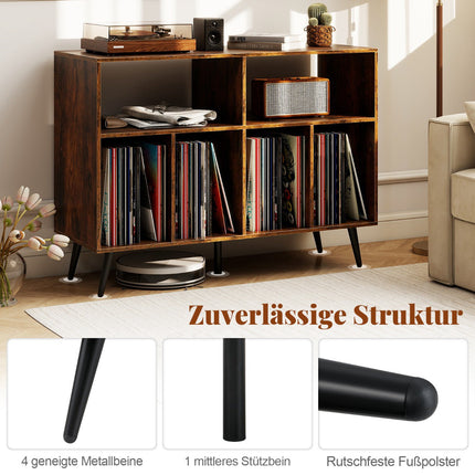 Suport pentru pick-up cu spațiu de depozitare pentru viniluri, maro rustic