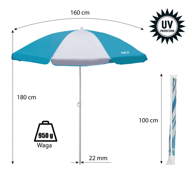 Umbrela de plaja Turcoaz, 180 cm, Protectie UV