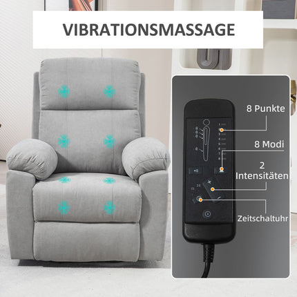 Electric recliner with massage, light gray linen