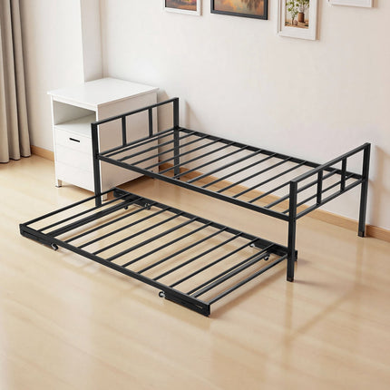 Twin Daybed Frame with Trundle, Metal Slats, Black