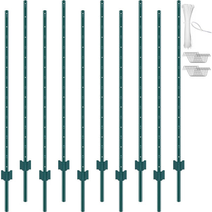 U-Channel Steel Fence Posts, 5 Ft, 10 Pack, Green