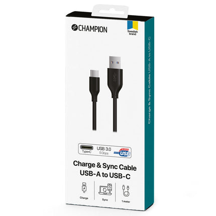 USB-A to USB-C Cable 1m Black