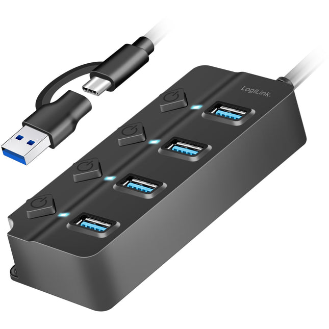 USB hub 4-port with separate On/Off buttons USB-C/USB-A in USB 3.2 Gen1