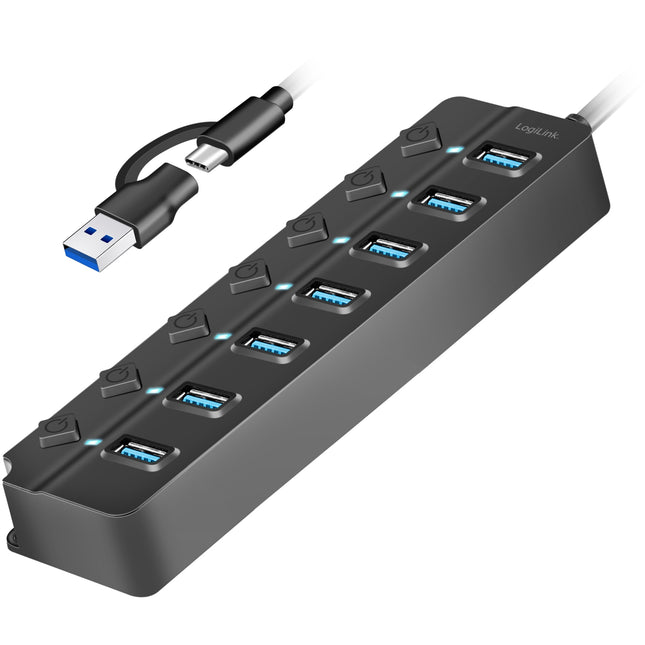 USB hub 7-port with separate On/Off buttons USB-C/USB-A in USB 3.2 Gen1