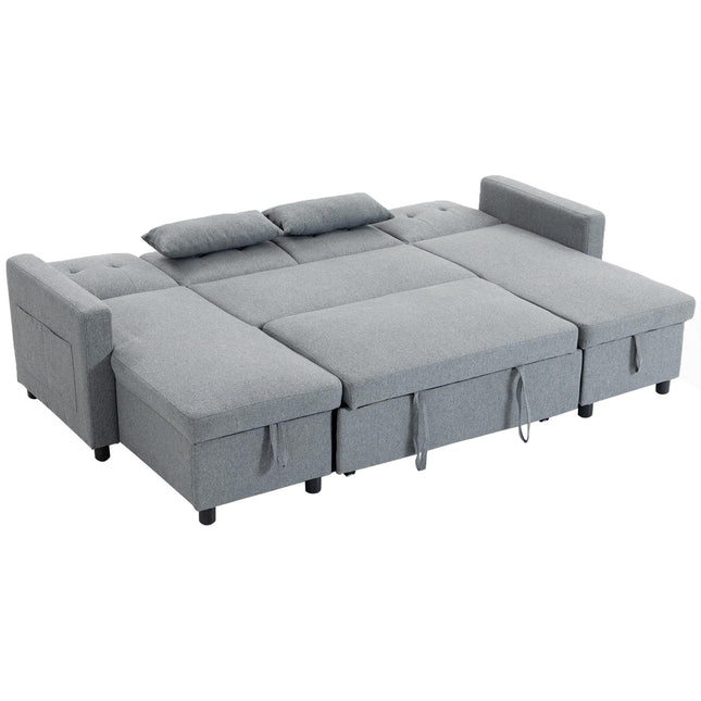 Canapea extensibilă modulară în formă de U, cu 4 locuri, spațiu de depozitare, gri