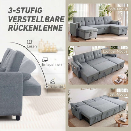 Canapea extensibilă modulară în formă de U, cu 4 locuri, spațiu de depozitare, gri