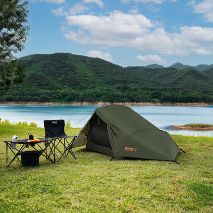 Cort ultra ușor pentru 2 persoane, verde, camping compact