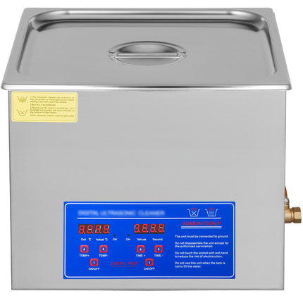 Ultrasonic Cleaner 15L Stainless Steel, Digital Heat Timer