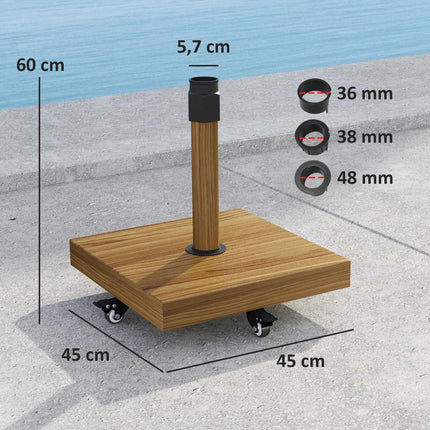 Bază de umbrelă cu roți, aspect lemn, metal, beton