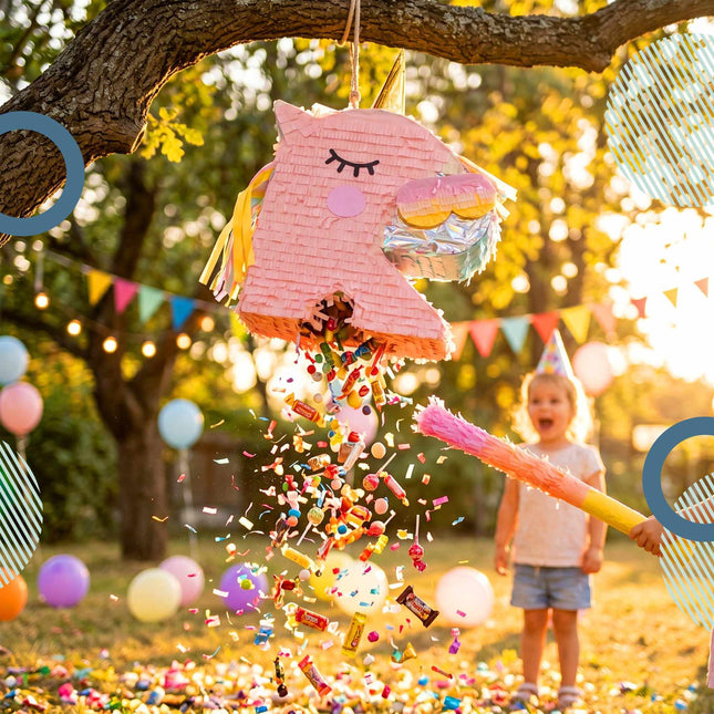 Set de piñate Unicorn – Mască cu băț și legat la ochi