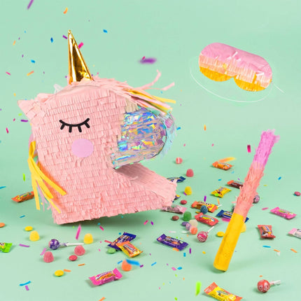 Set de piñate Unicorn – Mască cu băț și legat la ochi