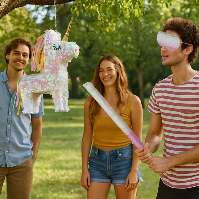 Set de piñata Unicorn cu băț și mască