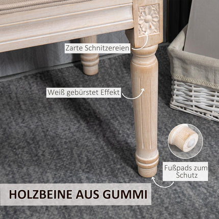 Bancă Tapițată, Bancă De Pat Vintage, Bancă De Hol Cu Nasturi, Aspect Lenjerie, Capacitate De Încărcare Până la 120 Kg, 80X40X43Cm, Bej
