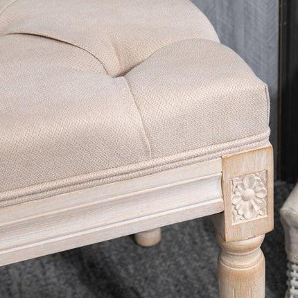 Bancă Tapițată, Bancă De Pat Vintage, Bancă De Hol Cu Nasturi, Aspect Lenjerie, Capacitate De Încărcare Până la 120 Kg, 80X40X43Cm, Bej