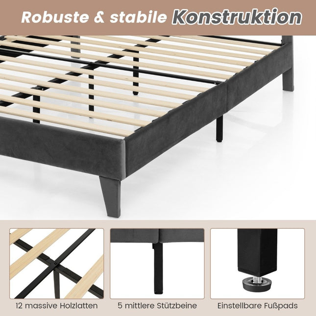 Cadru pat dublu tapitat cu lamele, 200x140 cm, gri