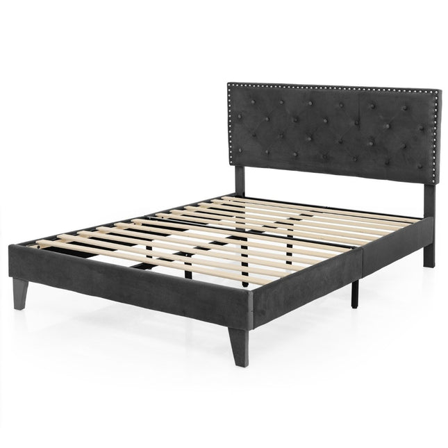 Cadru pat dublu tapitat cu lamele, 200x140 cm, gri