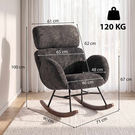 Upholstered Rocking Chair for Reading, Adjustable Headrest, Dark Grey