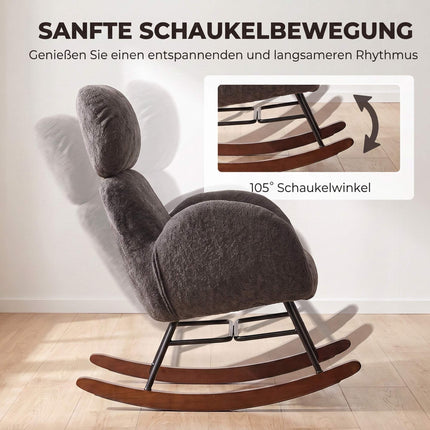 Upholstered Rocking Chair for Reading, Adjustable Headrest, Dark Grey