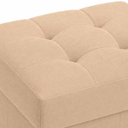 Upholstered Storage Cube Stool with Padded Seat, Beige, 38 cm