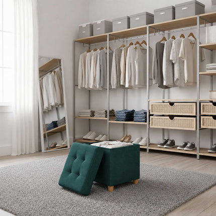 Upholstered Storage Cube Stool with Padded Seat, Dark Green, 38 cm