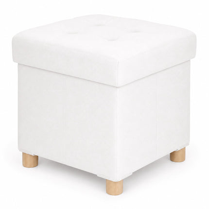 Upholstered Storage Cube Stool with Padded Seat, White, 38 cm