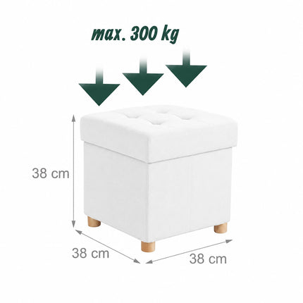 Upholstered Storage Cube Stool with Padded Seat, White, 38 cm