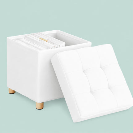 Upholstered Storage Cube Stool with Padded Seat, White, 38 cm