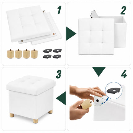 Upholstered Storage Cube Stool with Padded Seat, White, 38 cm