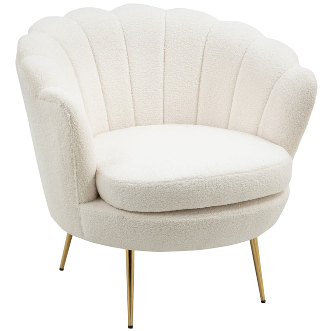 White shell upholstered armchair with metal legs