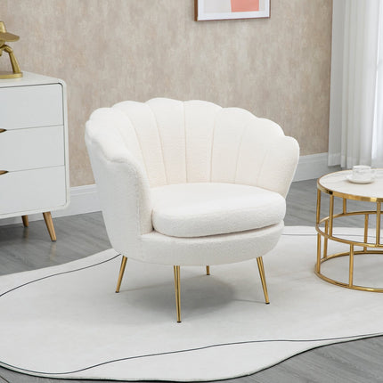 White shell upholstered armchair with metal legs