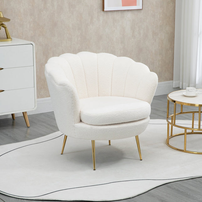 White shell upholstered armchair with metal legs