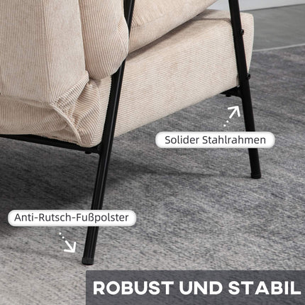 Fotoliu tapitat cu taburet, fotoliu rabatabil cu functie de inclinare, scaun tapitat, perna, fotoliu TV, 68 x 91,5 x 88 cm, bej
