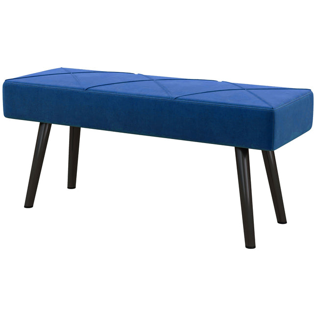 Bancă tapițată, bancă de pat, bancă de hol cu model X, aspect catifelat, poate susține până la 120 kg, pentru dormitor, 100 x 36 x 45 cm, albastru |