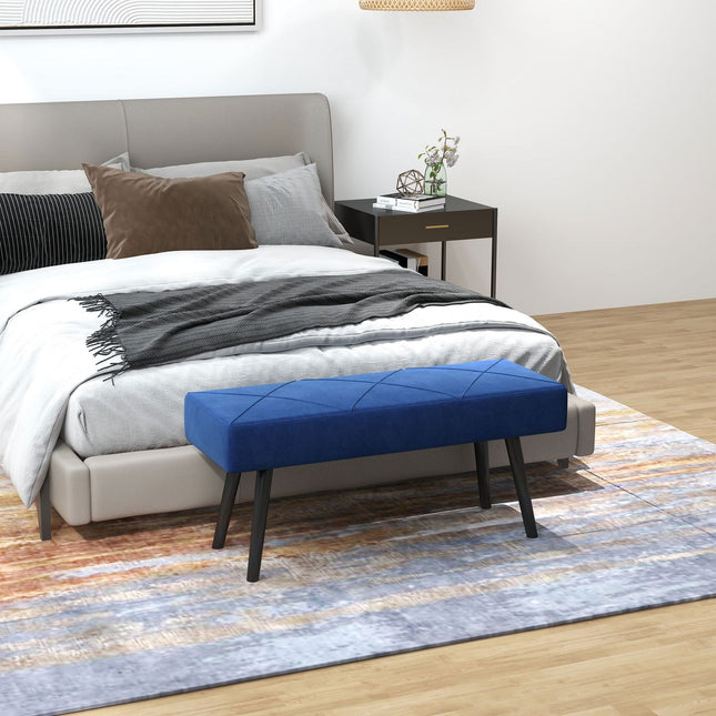 Bancă tapițată, bancă de pat, bancă de hol cu model X, aspect catifelat, poate susține până la 120 kg, pentru dormitor, 100 x 36 x 45 cm, albastru |